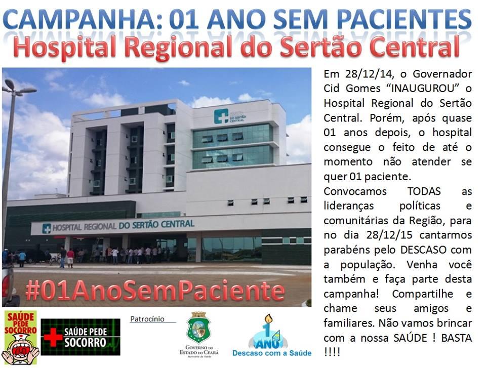 Montagem com a foto da Fachada da Hospital Regional e letreiros falando sobre a campanha 1 ano sem pacientes