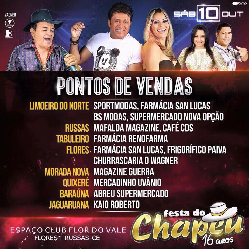 Banner da Festa do Chapéu com a lista dos pontos de vendas.