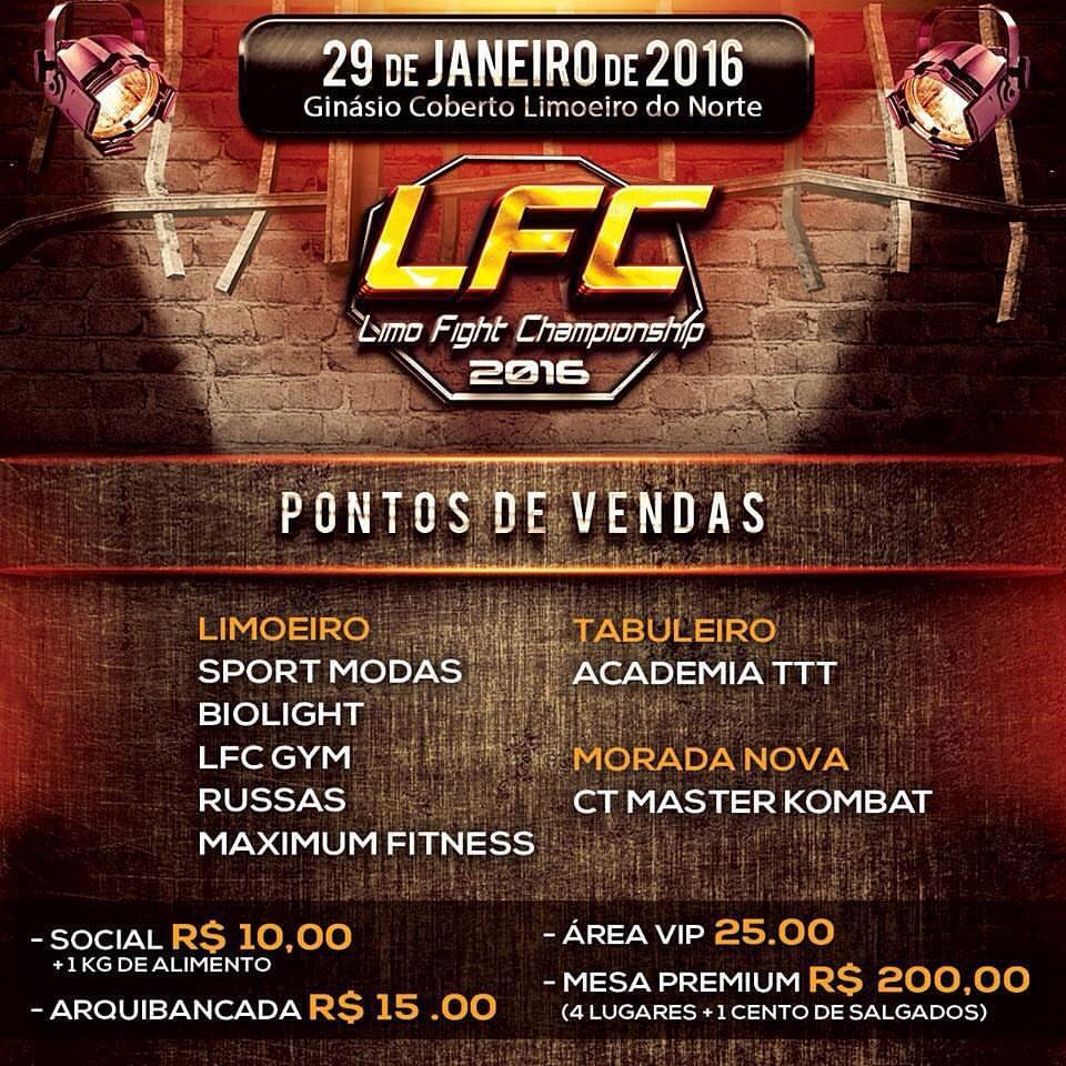 Banner com informações da LFC - Limo Fight Championship 2016 que acontecerá dia 29 de janeiro de 2016