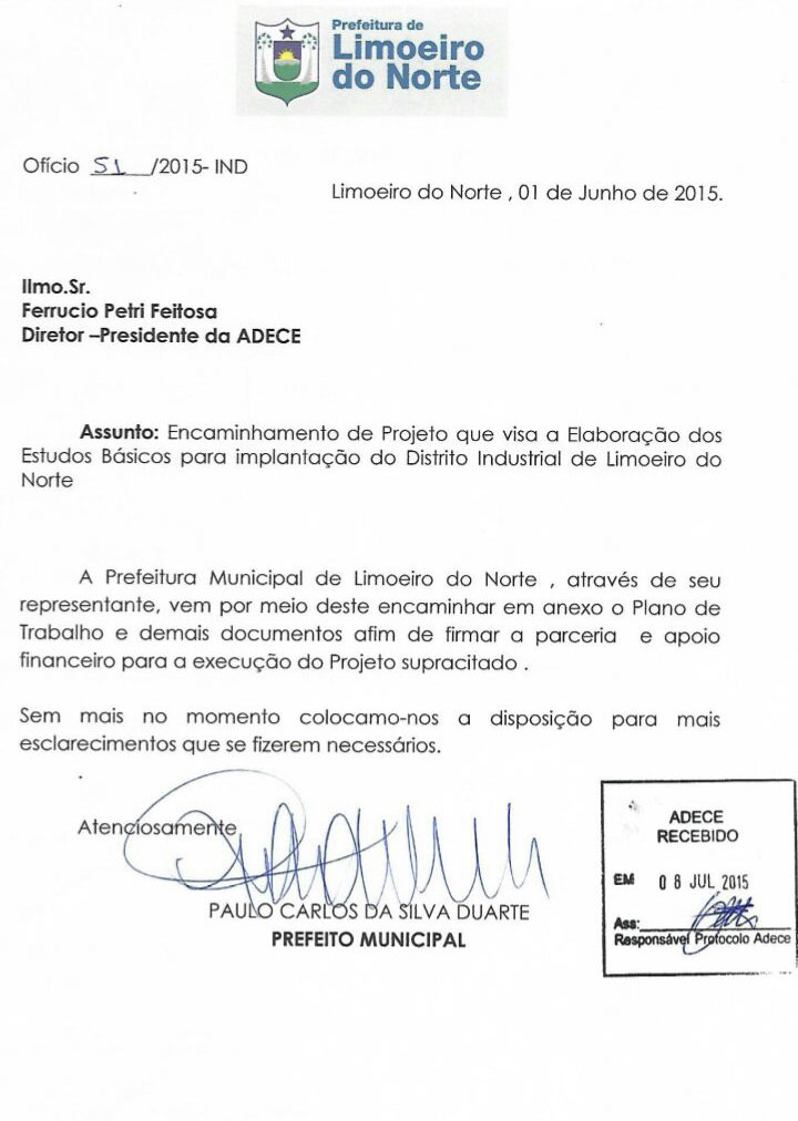 Ofício 51/2015  da Prefeitura de Limoeiro do Norte-CE