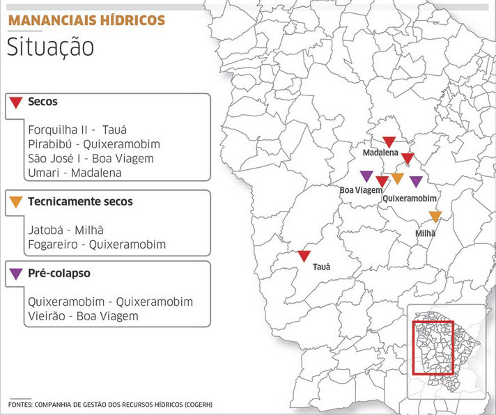 Mapa com Mananciais Hídricos do Estado do Ceará