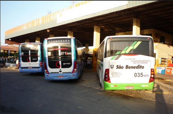 3 ônibus estacionados em terminal rodoviário