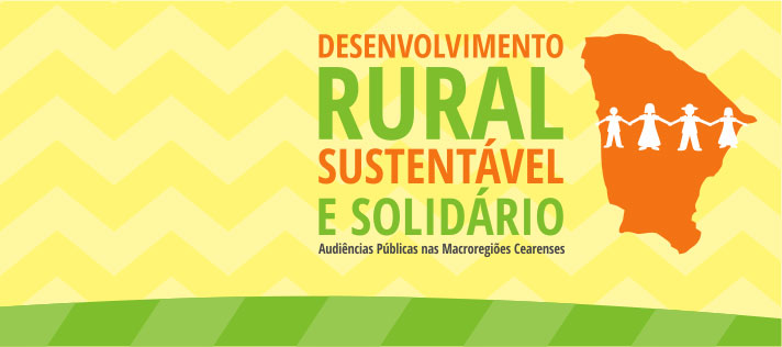 Arte com o mapa do Ceará contendo silhueta de pessoas de mãos dados e letreiro Desenvolvimento Sustentável e Solidário
