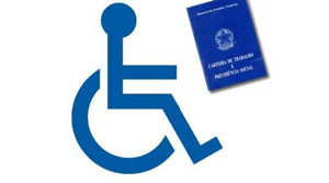 Símbolo que representa os deficientes físicos e a foto de uma carteira de trabalho.